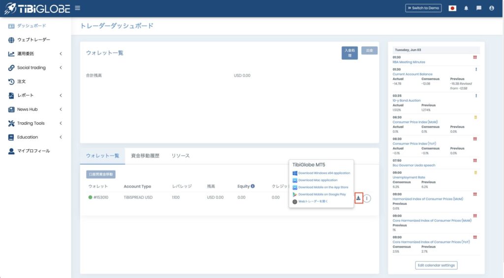 TiBiGLOBE/MT5ダウンロード