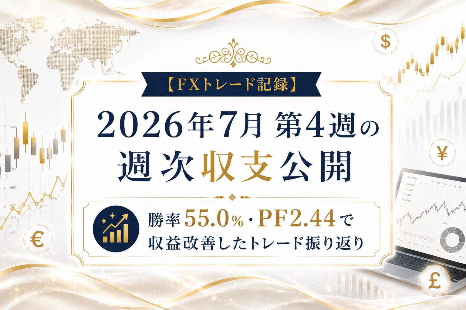 【FXトレード記録】2026年7月第4週の週次収支公開｜勝率55.0%・PF2.44で収益改善したトレード振り返り