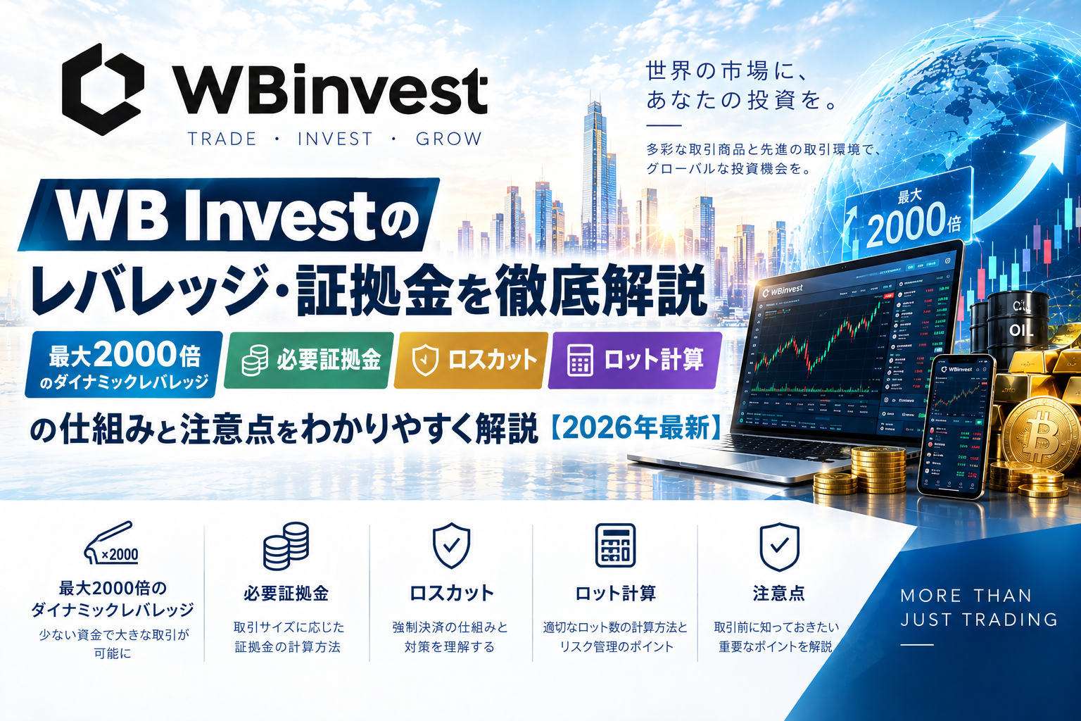 WB Investのレバレッジ・証拠金を徹底解説｜最大2000倍のダイナミックレバレッジ・必要証拠金・ロスカット・ロット計算【2026年最新】