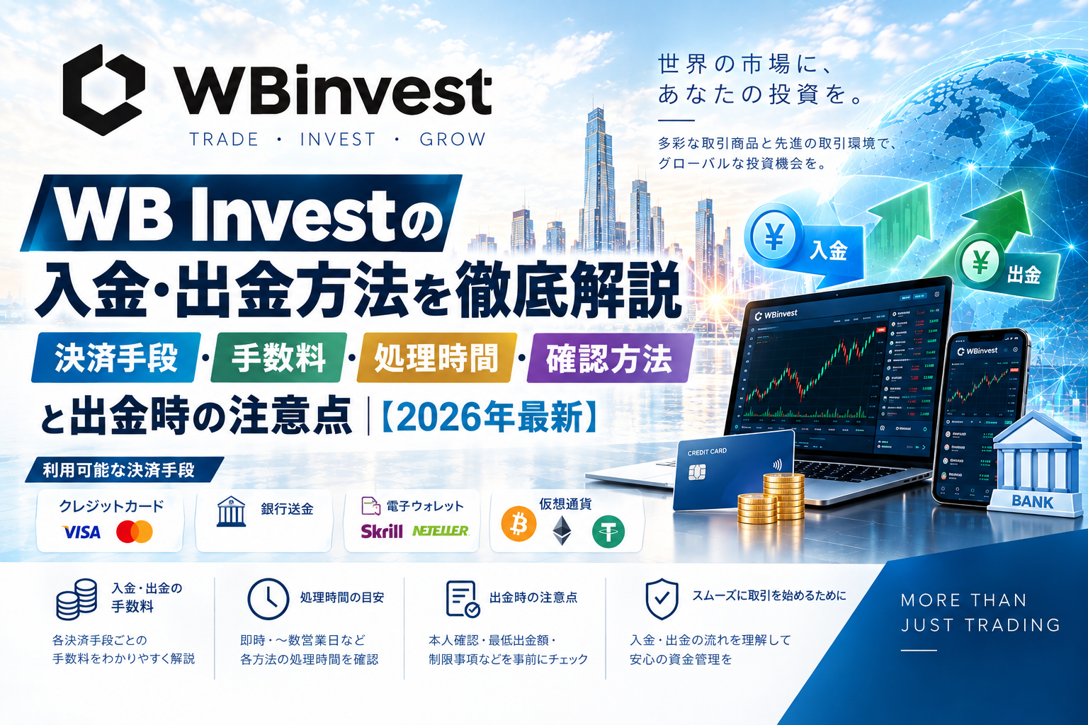 WB Investの入金・出金方法を徹底解説｜決済手段・手数料・処理時間の確認方法と出金時の注意点【2026年最新】