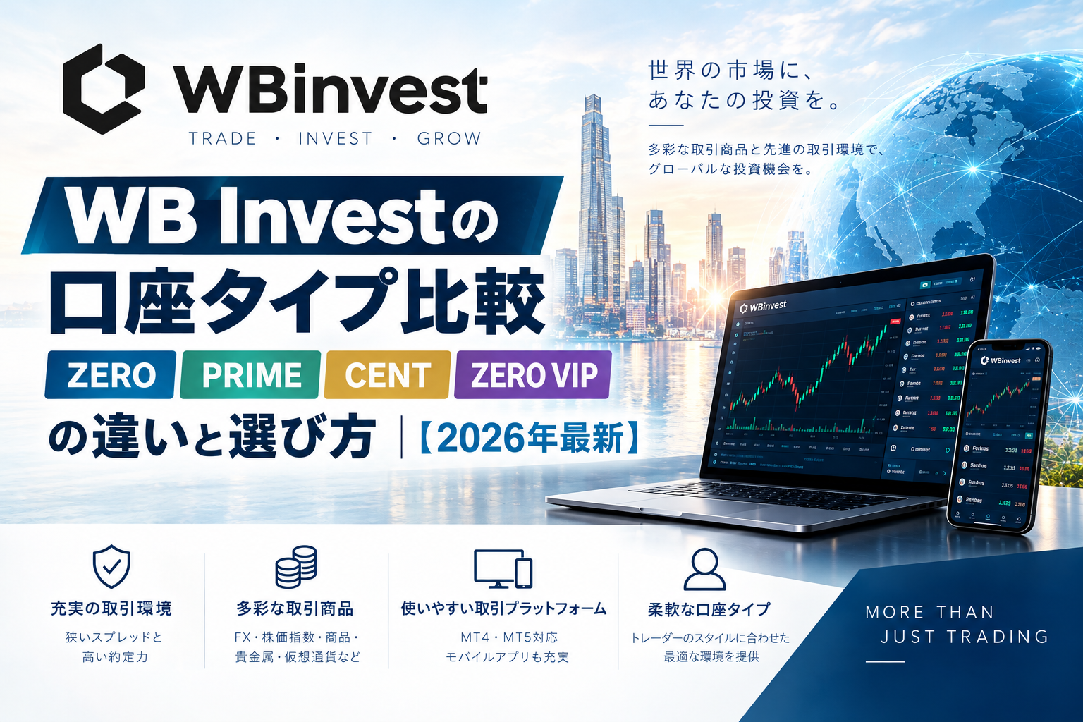 WB Investの口座タイプ比較｜ZERO・PRIME・CENT・ZERO VIPの違いと選び方【2026年最新】
