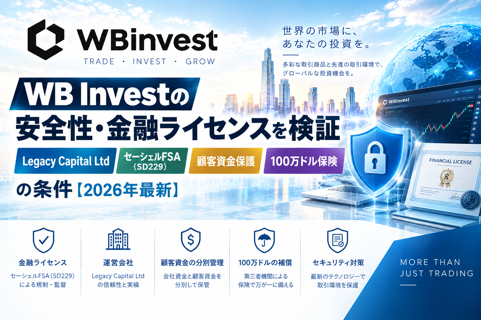 WB Investの安全性・金融ライセンスを検証|Legacy Capital Ltd・セーシェルFSA(SD229)・顧客資金保護・100万ドル保険の条件【2026年最新】